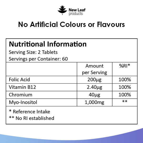 New Leaf Myo-Inositol PCOS Supplement + Folic Acid & B12