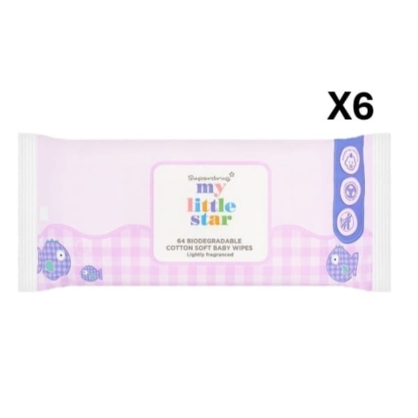 Superdrug My Little Star Baby Wipes 64 Frag Bio x6 Bundle