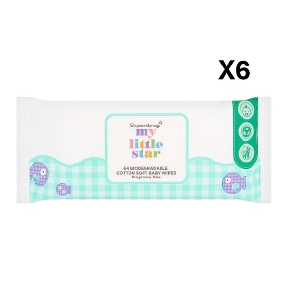 Superdrug My Little Star Baby Wipes Fragrance Free Bio x6 Bundle