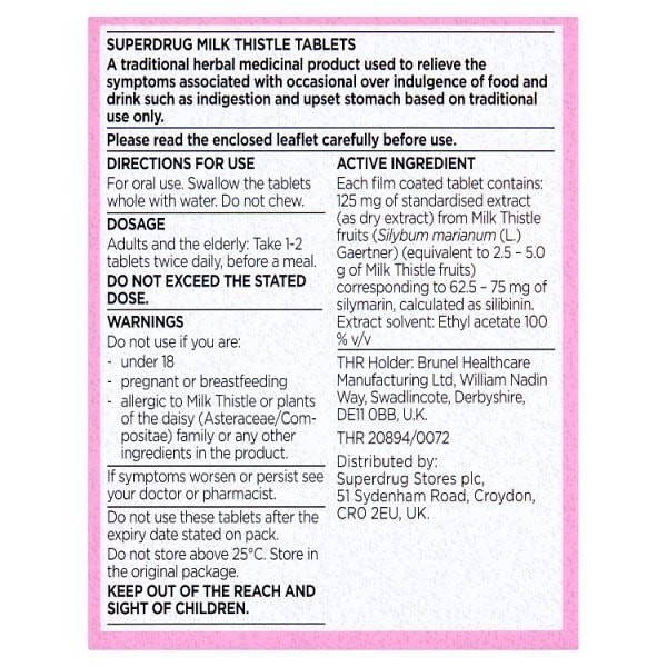 Superdrug Milk Thistle 125mg 30s