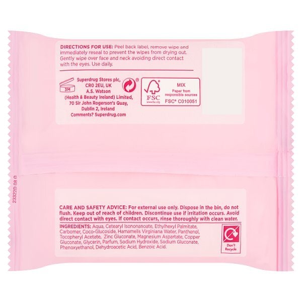Superdrug Cleansing Biodegradable Face Wipes Normal Skin x25
