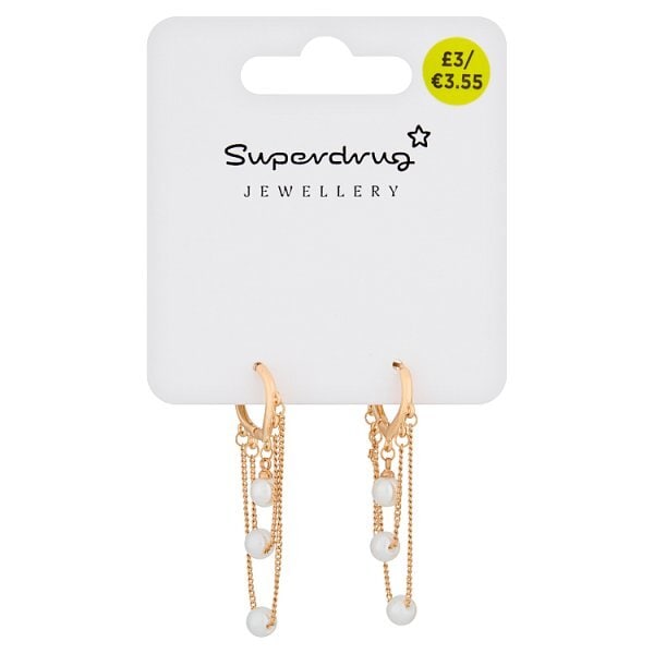Superdrug Pearl Effect Gold Chain Earrings