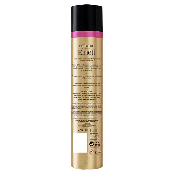 L'Oreal Hairspray Elnett Volume Flat Hair Strong Hold 400ml
