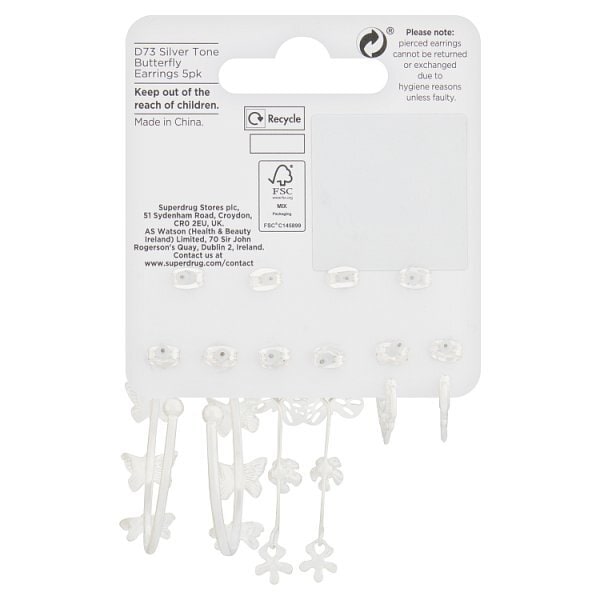 Superdrug Silver Tone Butterfly Multipack Earrings 5pk
