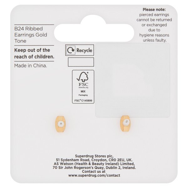 Superdrug Ribbed Earring Gold Tone
