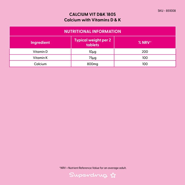 Superdrug Calcium & Vitamin D & K 180s