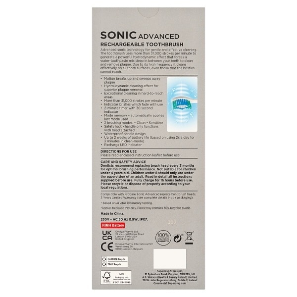 Superdrug ProCare Sonic Rechargeable Electric Toothbrush Black