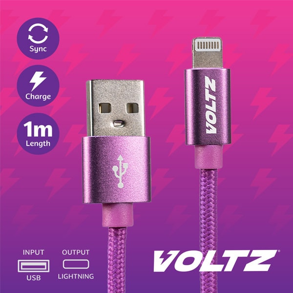 Voltz Usb To Lightning Cable Purple