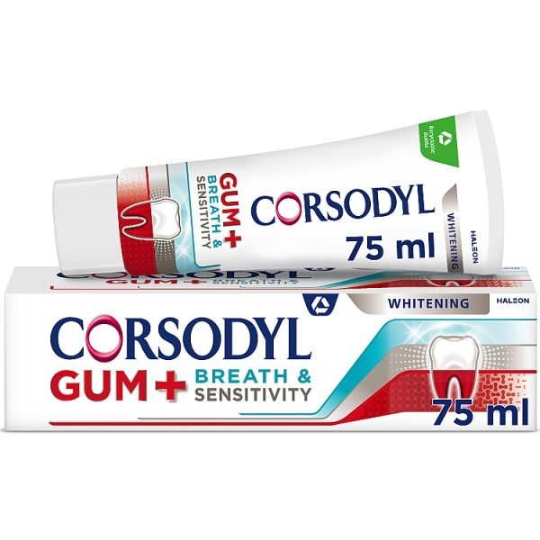 Corsodyl Gum+ Breath & Sensitivity Toothpaste Whitening 75Ml