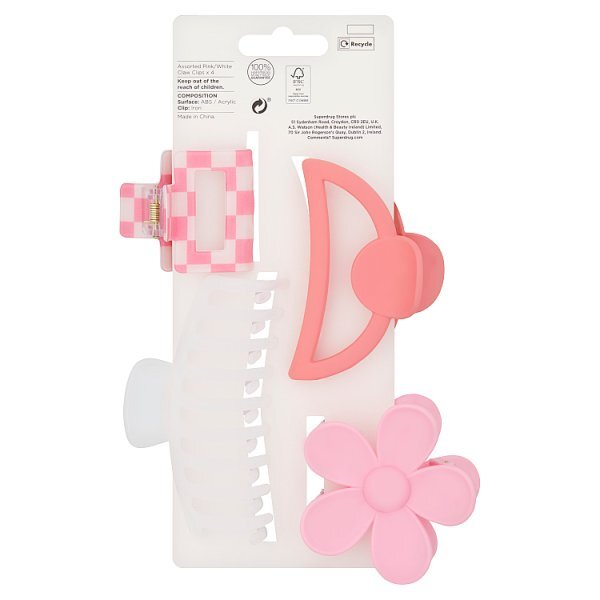 Superdrug Studio London Pink & White Claw Clips x4