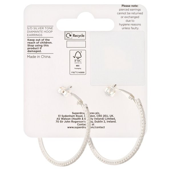 Superdrug Silver Tone Diamante Hoop Earrings