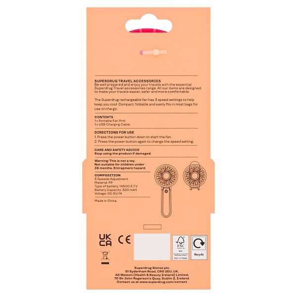 Superdrug Handheld Pink Fan