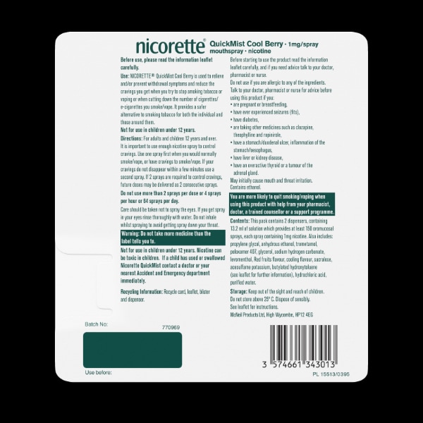 Nicorette QuickMist Berry 1mg Mouthspray Duo (Stop Smoking)