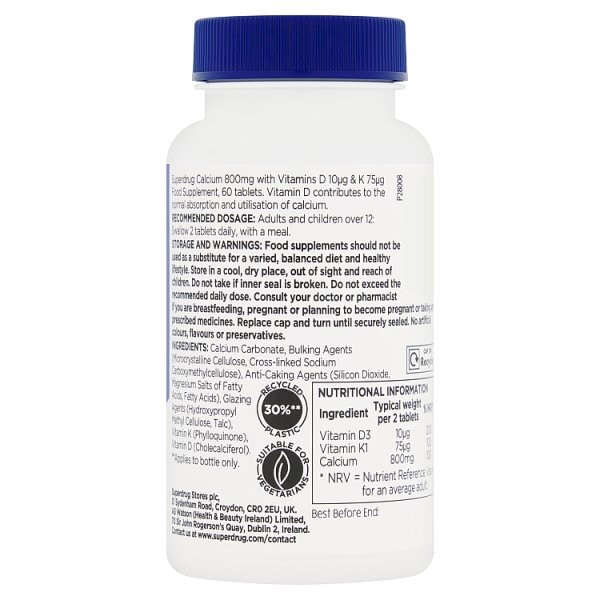 Superdrug Calcium & Vitamin D & K 60s
