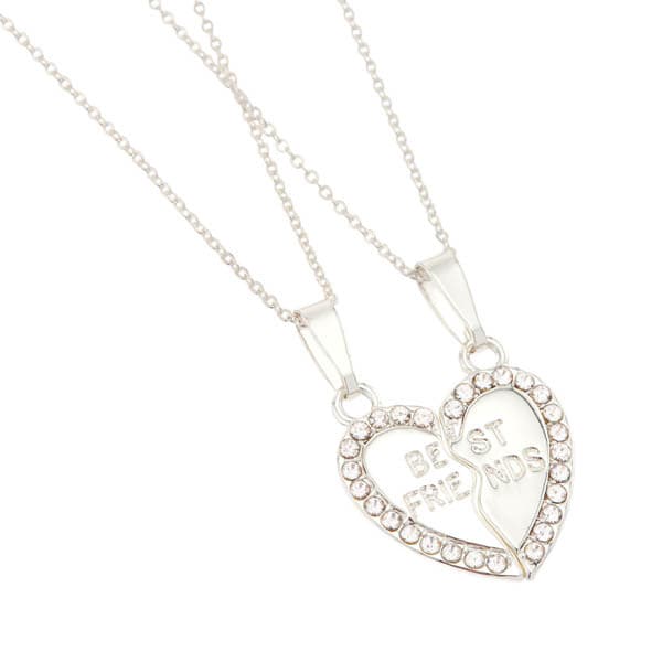 Superdrug Diamante Best Friends Split Heart 2pc Necklace