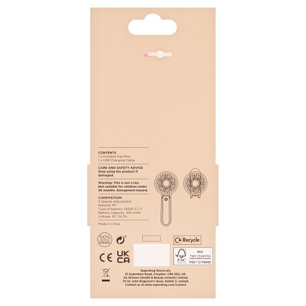Superdrug Portable Fan Pink