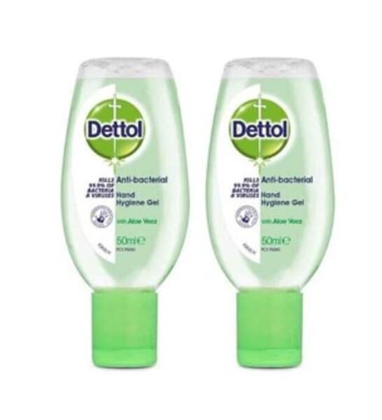 Dettol Antibacterial Hand Sanitiser Aloe Vera Gel 50ml x 2