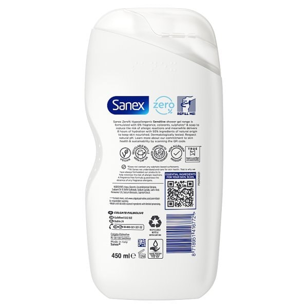 Sanex Zero % Sensitive Skin Shower Gel 450ml