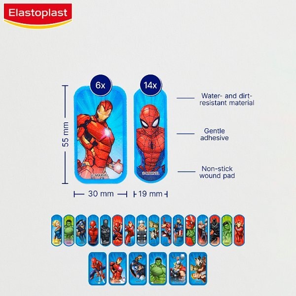 Elastoplast Marvel Avengers Painless Kids, 20 Plasters