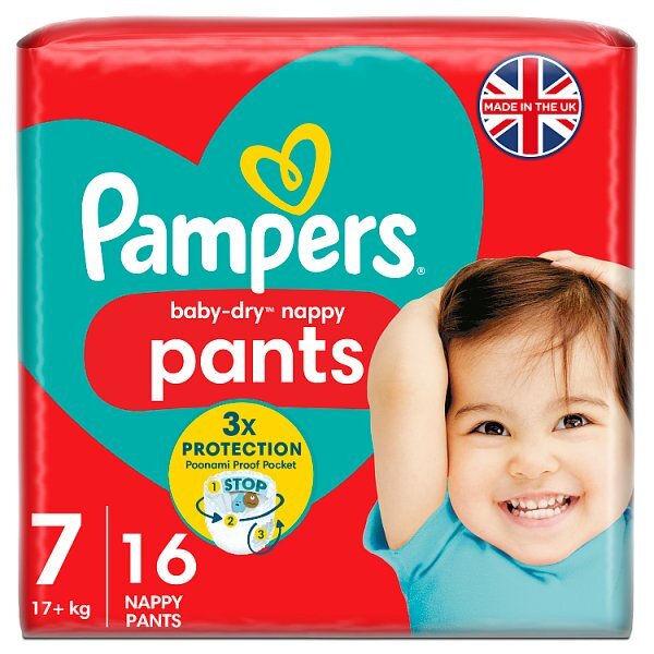 Pampers Baby Dry Nappy Pants Size 7, 16 Nappies, 17kg+