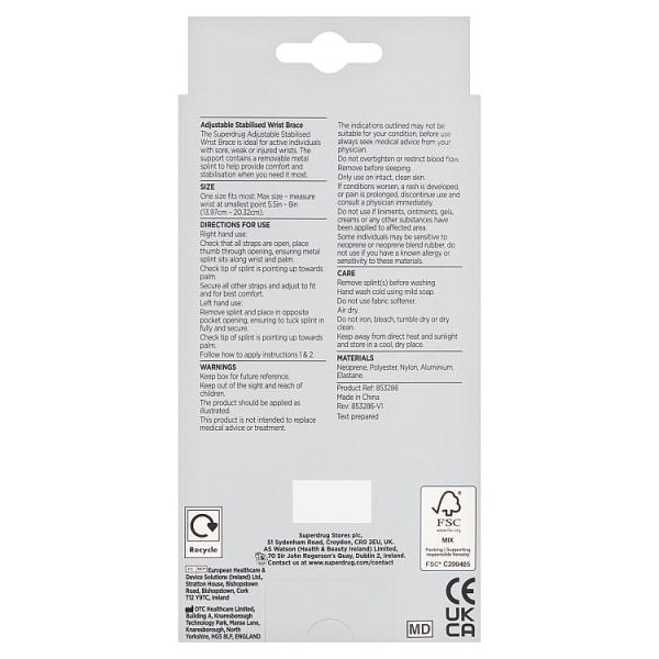 Superdrug Sport Adjustable Reversible Wrist Brace