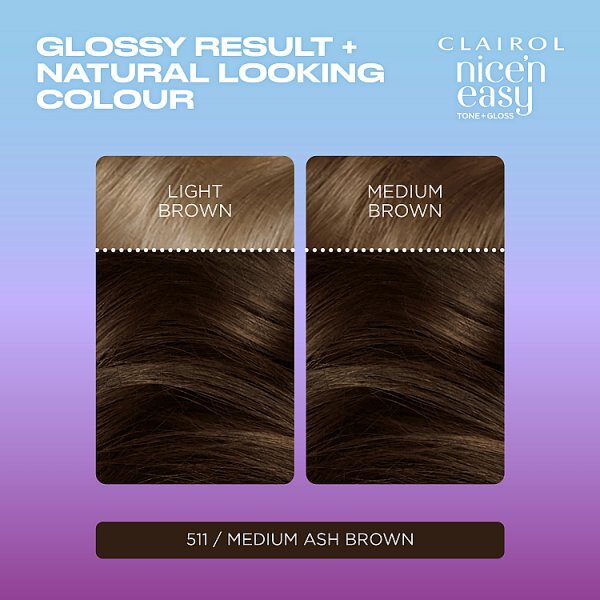 Clairol Nice'n Easy Tone+Gloss Semi-Permanent Hair Dye Med Ash Brown
