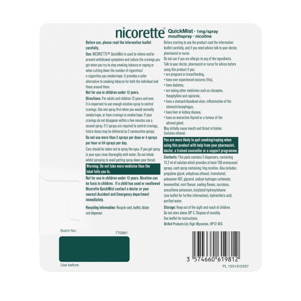 Nicorette QuickMist 1mg Mouthspray Duo (Stop Smoking)