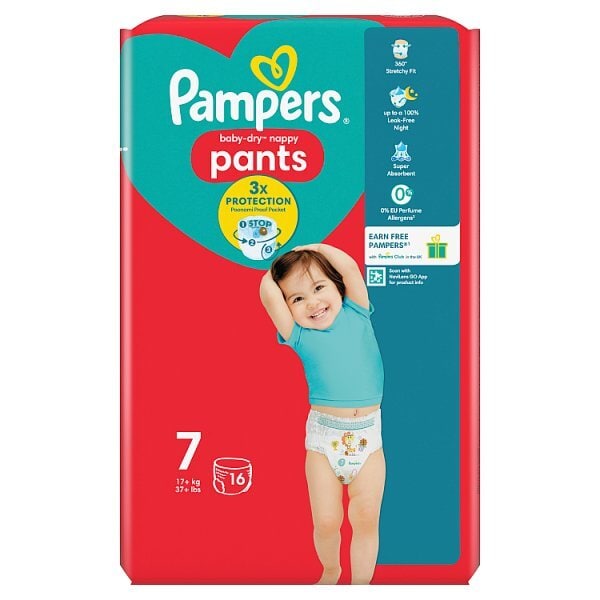 Pampers Baby Dry Nappy Pants Size 7, 16 Nappies, 17kg+