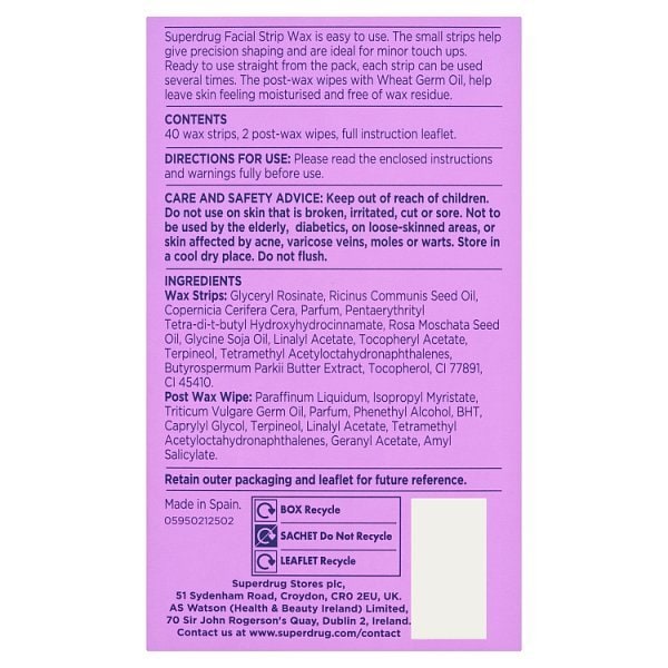Superdrug Sensitive Facial Wax Strips x40 Maxi Pack