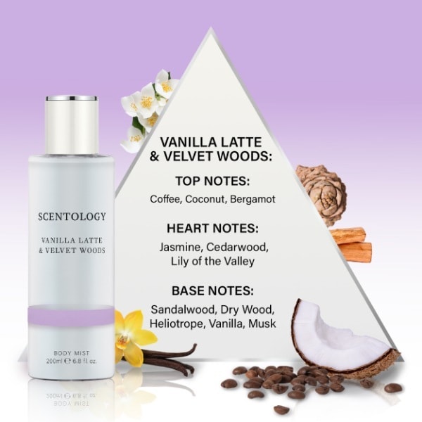 Scentology Vanilla Latte & Velvet Woods Body Mist 200Ml