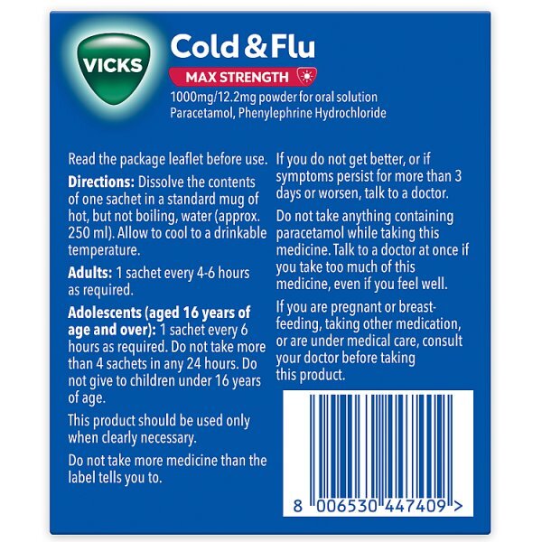 Vicks Cold & Flu Max Powder Lemon 10Ct
