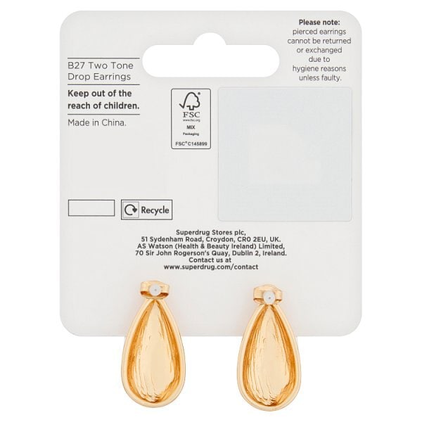 Superdrug Two Tone Drop Earrings