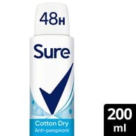 Sure Antiperspirant Deo Aerosol Essential Cotton Dry 200ml