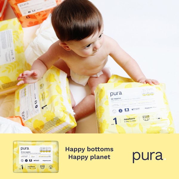 Pura Premium Eco Newborn Nappies, Size 1 (2-5kg) 22 Nappies