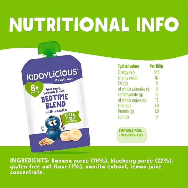 Kiddylicious Blueberry Banana & Oat Bedtime Blend Pouch 100g