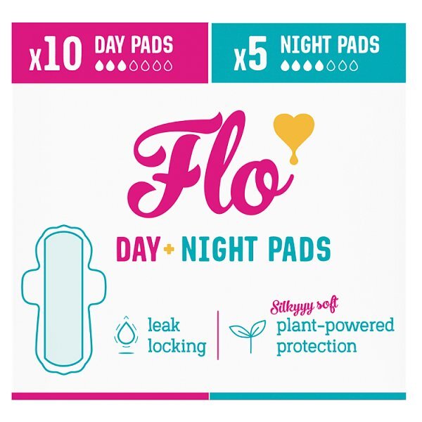 Flo Bamboo Period Pads with Wings Pack, 10 Day + 5 Night