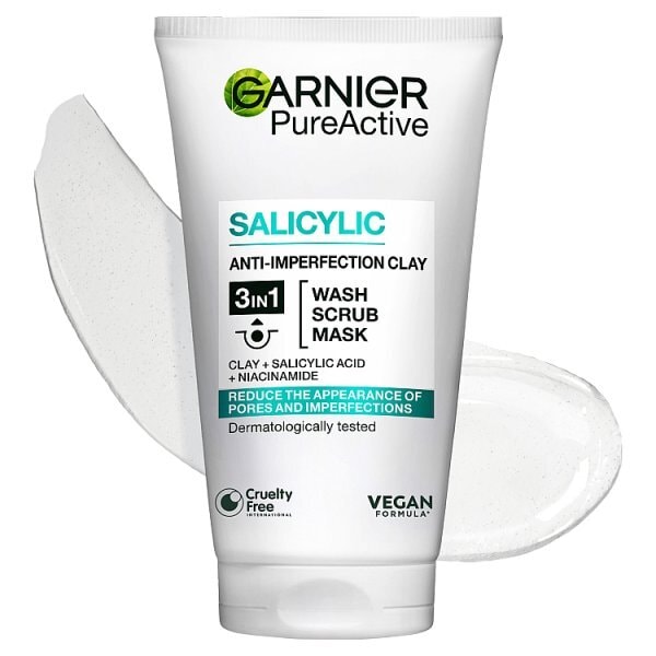 Garnier Pure Active 3in1 Clay Mask Scrub Wash Oily Skin 150ml