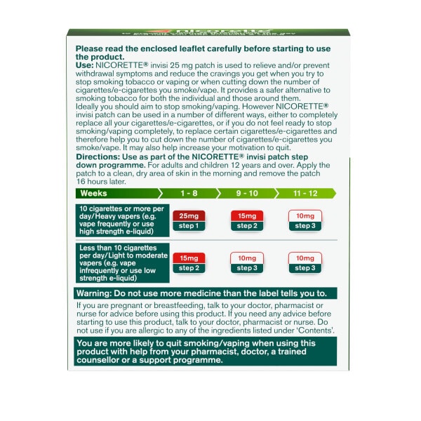Nicorette Step 1 Invisi 25mg Patch Nicotine 7 Patches