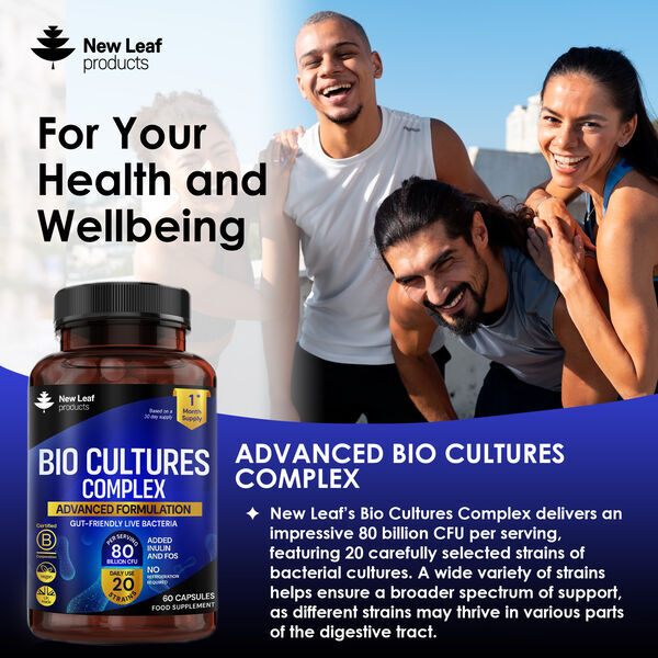 New Leaf Bio Cultures Complex + Inulin & Fos - 60 Vegan Caps
