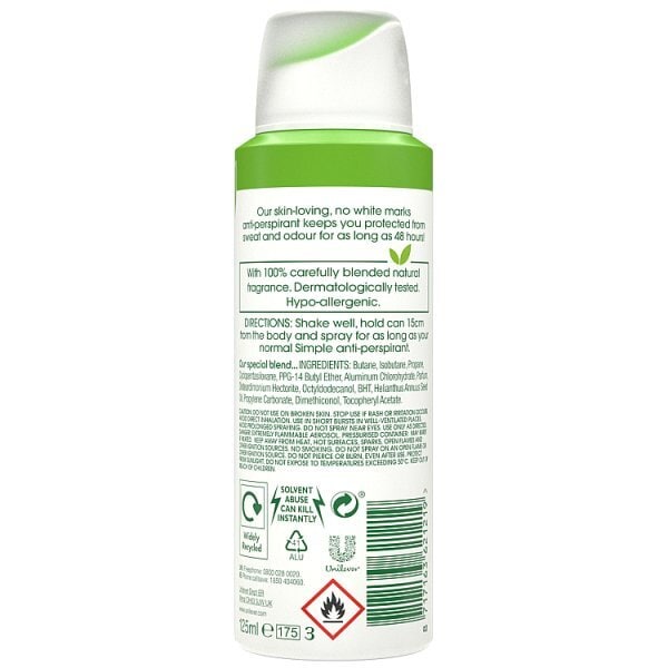 Simple Invisible Anti-perspirant Deodorant Aerosol 125ml