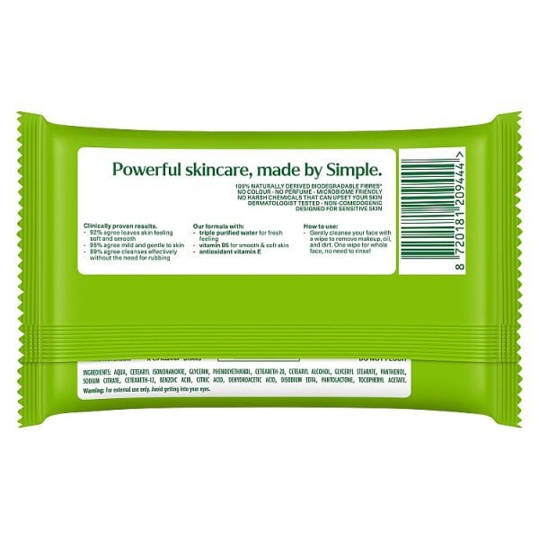 Simple Kind to Skin Bio-degradable Cleansing Wipes 25 wipes