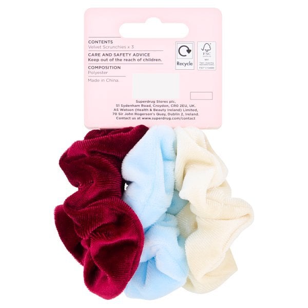 Studio London Burgundy & Blue Velvet Scrunchies 3 Pack