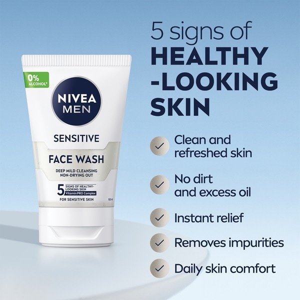 NIVEA MEN Sensitive Face Wash with 0% Alcohol, 100ml