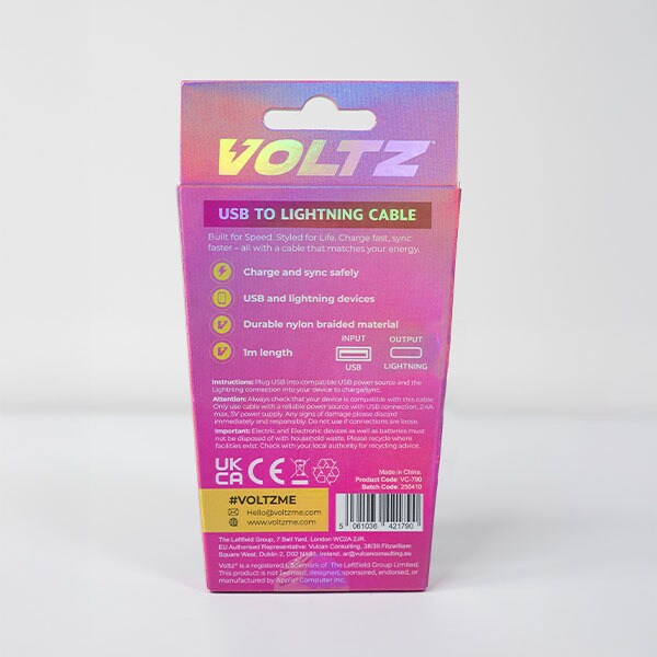 Voltz Usb To Lightning Cable Pink