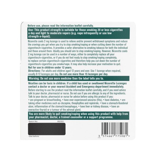 Nicorette Cools 2Mg Icy Mint Lozenges 160S (Stop Smoking)