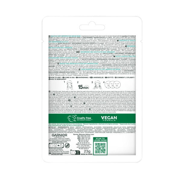 Garnier Salicylic Anti-Imperfection Face Mask,  3% Niacinamide, Salicylic, Aha, Centella Asiatica