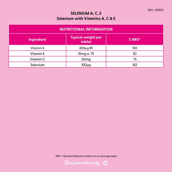 Superdrug Selenium with Vitamins A, C & E Tablets 90