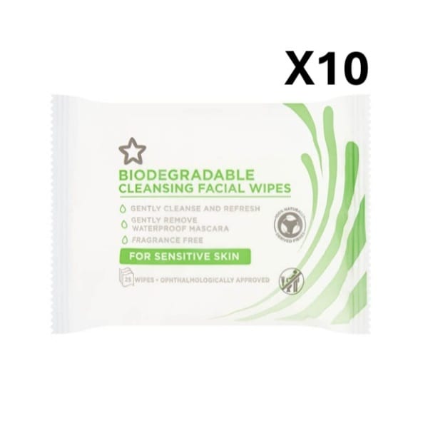 Superdrug Cleansing Bio Face Wipes Sensitive Skin x10 Bundle