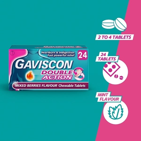 Gaviscon Heartburn Double Action Mixed Berry Tablets x24