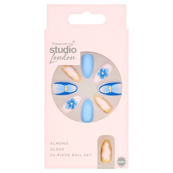 Studio London Blue Floral Gold Nails